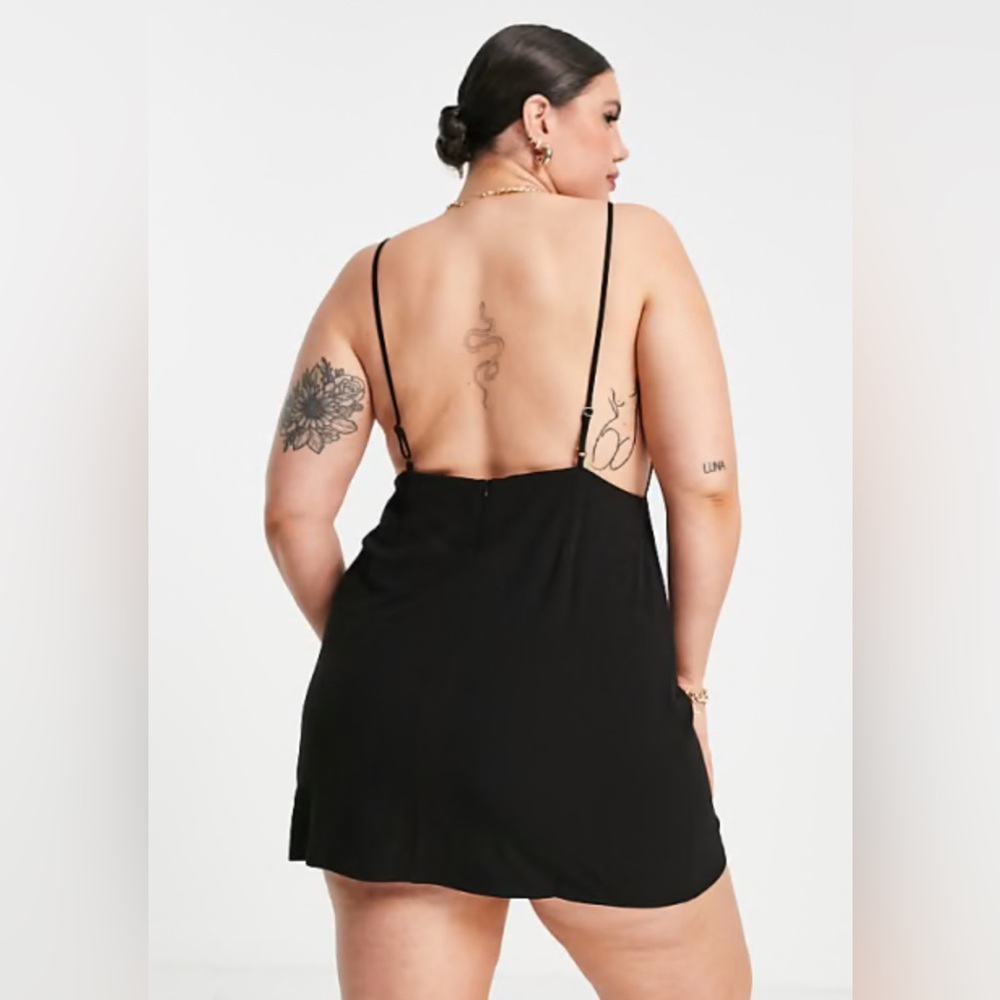 ASOS | Collusion Plus Backless Black linen apron dress